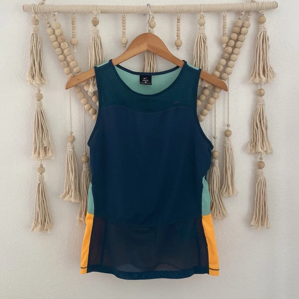 Nike hyper cool mesh tank top athletic shirt yellow teal sea foam womens small